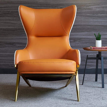 Faux Leather Wingback Lounge Chair with Gold Trestle Base-Richsoul-Chairs & Recliners,Furniture,Living Room Furniture